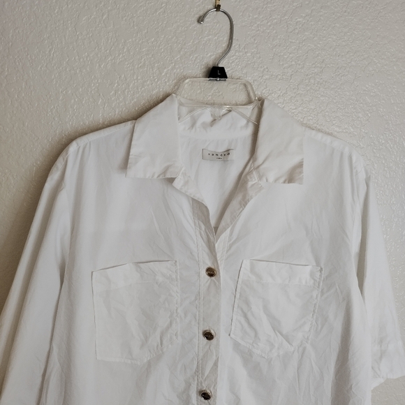 Sandro Abby oversized cotton shirt sleeve button down shirt sz 8 - Picture 3 of 9